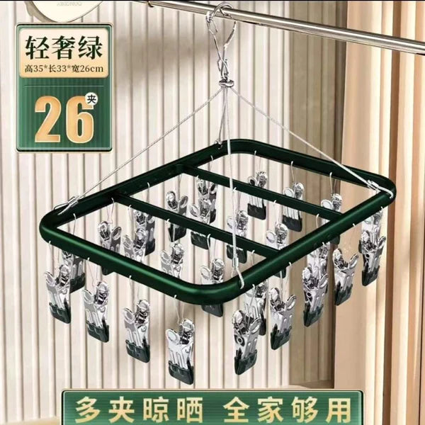 New High quality Windproof Aluminium Alloy Clothes Hanger-26clips