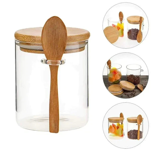 Spice Station: 12 Piece Rotating Spice Organiser and Glass Canister with Wooden Spoon