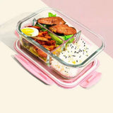Office Lunch Set: 3 Grid Glass Lunch Box and Double Compartment Insulated Bag