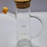 Oil /vinegar glass dispenser with bamboo lid cover