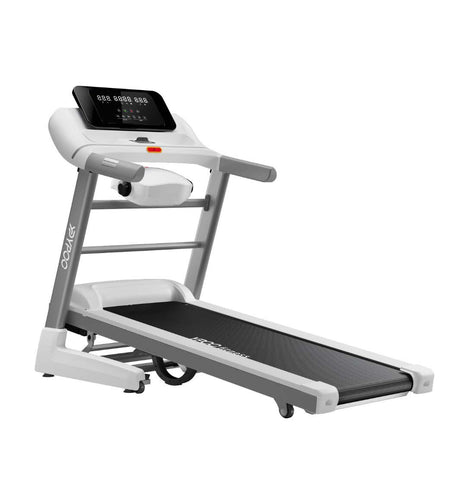 Silver and white GTS2 PRO treadmill with LCD console, auto incline and built-in massage belt