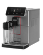 Gaggia Magenta Prestige bean to cup coffee machine in Glazed Grey with milk carafe, angled still-life view