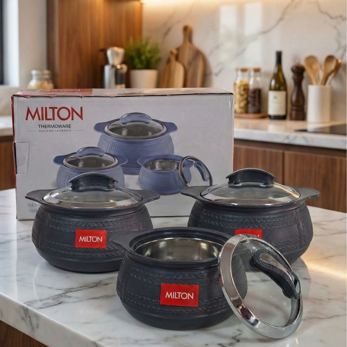 Milton Weave Insulated Casserole Hotpot Set 3 Pcs – 1000ml 1500ml 2500ml for Hot Food Lunch and Meals