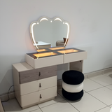 Large Modern Vanity Desk with LED Mirror Light Chair and Storage Shelves for Makeup and Grooming