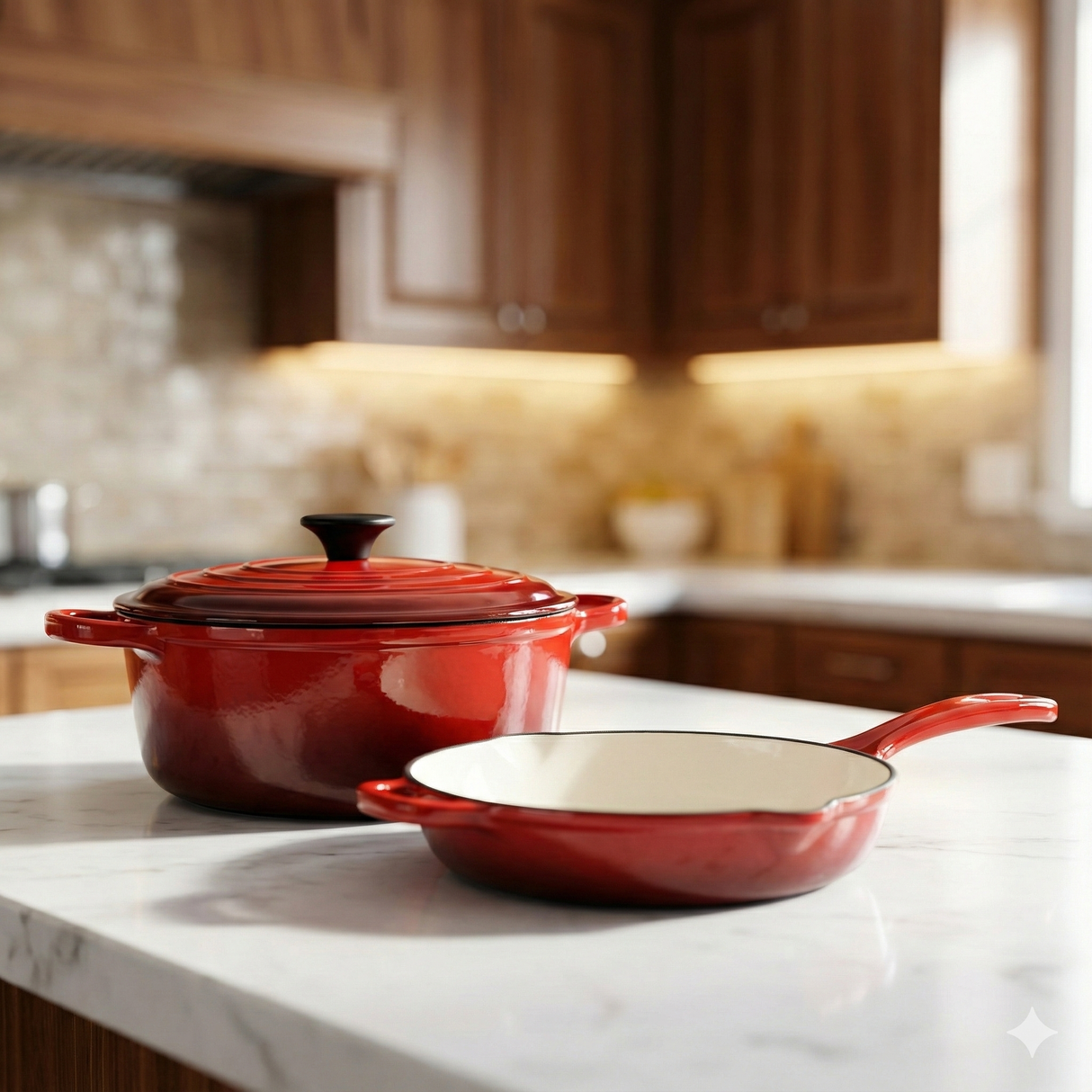 3 Pcs Enamel Cast Iron Cookware Set Heavy-Duty Dutch Oven with Lid | Non-Reactive, Even Heat Distribution Pot for Stewing, Frying & Baking