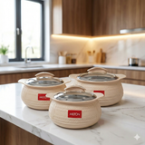 Milton Weave Insulated Casserole Hotpot Set 3 Pcs – 1000ml 1500ml 2500ml for Hot Food Lunch and Meals