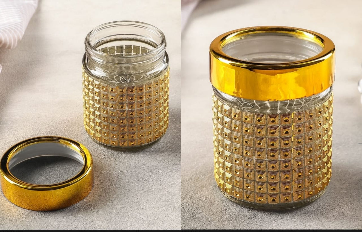 Glass Gold/Silver Jar with Lid 300ml