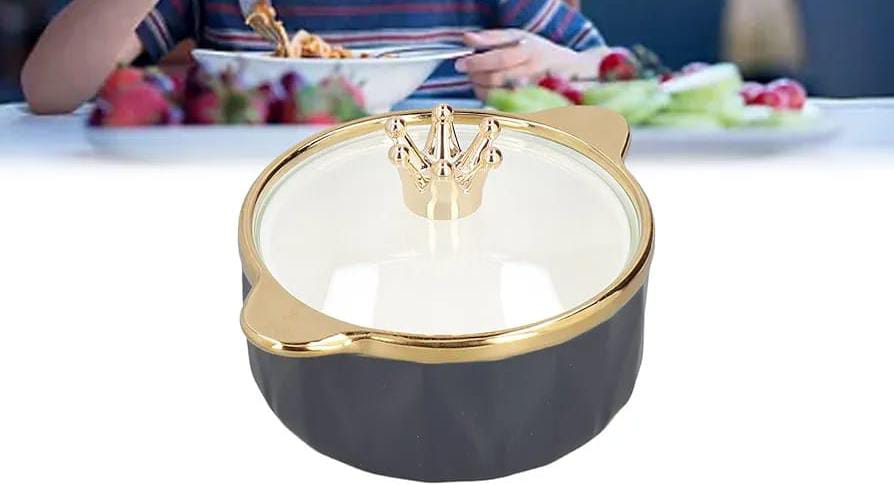 Gold details bowl with cover hexagon