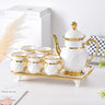 8 Pcs Gold Rim Porcelain Tea Cup Set with Teapot and Serving Tray Ceramic Coffee and Tea Set