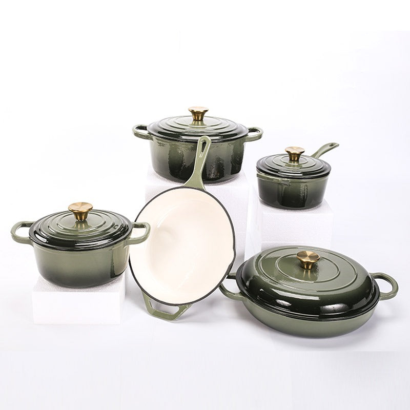 9-Piece Enamel Cast Iron Cooking Pot Set Durable Heavy Duty Cookware with Lids