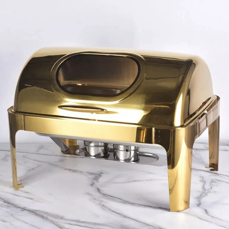Signature 6L Gold Rolltop Chafing Dish with Glass Window – Elegant Buffet Food Warmer
