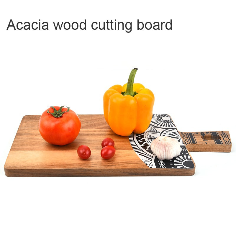 Nordic Style UV Printed Pattern Acacia Wood Cutting Chopping Serving Charcuterie Board with Handle