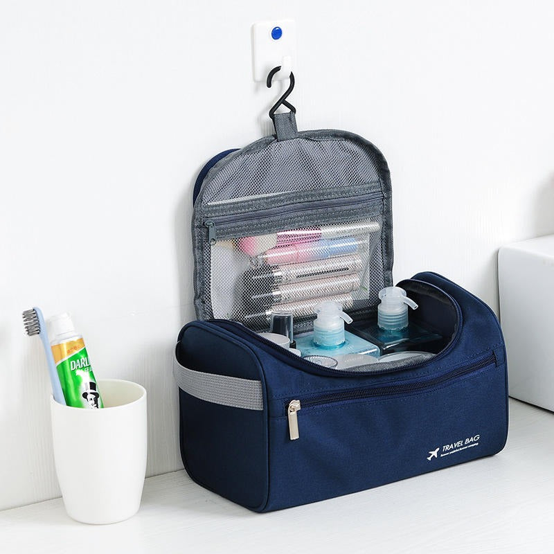 Travel Toiletry Bag for Hanging Men and Women Cosmetic Bag with Mesh and Zip Compartment Large Wash Bag Waterproof Men Women for Suitcase Hand Luggage