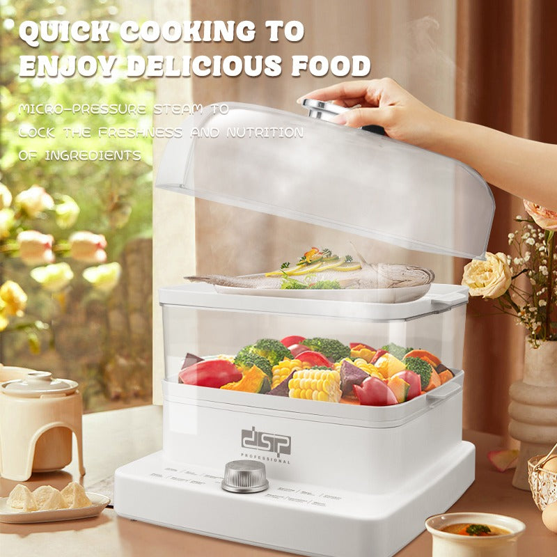 DSP 12L Large-Capacity 3-Tier Electric Food Steamer Timer-Controlled for Vegetables, Stews, Seafood & More (1200W)