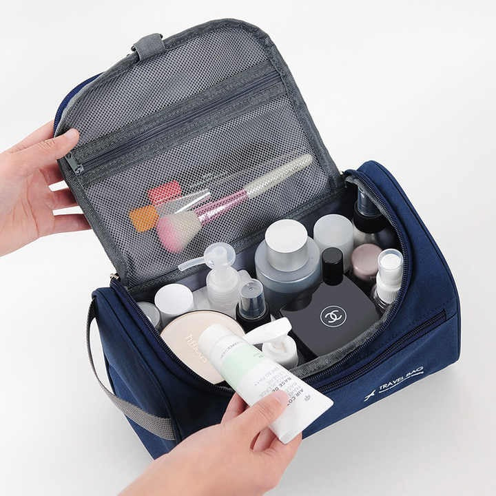 Travel Toiletry Bag for Hanging Men and Women Cosmetic Bag with Mesh and Zip Compartment Large Wash Bag Waterproof Men Women for Suitcase Hand Luggage