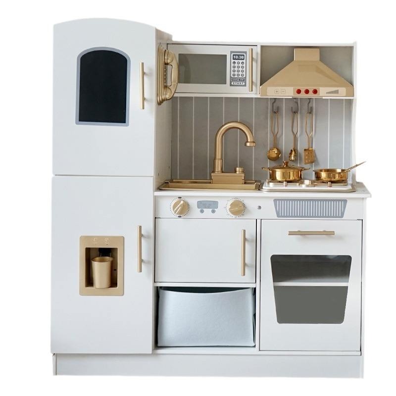 Kid Kitchen Toddler Wooden Pretend Cooking Set with Realistic Light & Sound Microwave Play Kitchen Sets Toy for Child Boy Girl