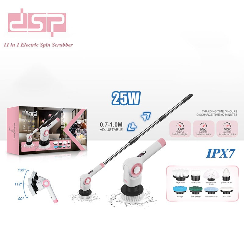 DSP Electric Spin Scrubber, IPX7 Waterproof, Adjustable Telescopic Pole Adjustable Angles, 3 speeds Electric Spin Brush for Cleaning Bathroom Tub Floor Tile Basin, LED Display