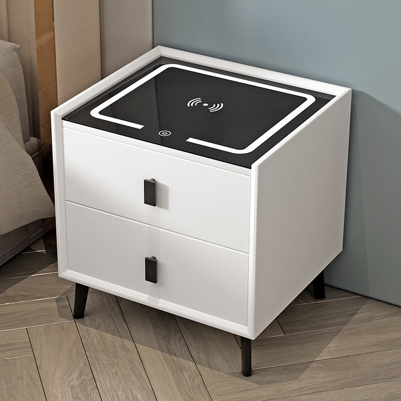 Smart Bedroom Nightstand with USB Charging Station Storage Drawer and Open Shelf