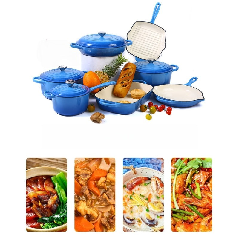 9-Piece Enamel Cast Iron Cooking Pot Set Durable Heavy Duty Cookware with Lids