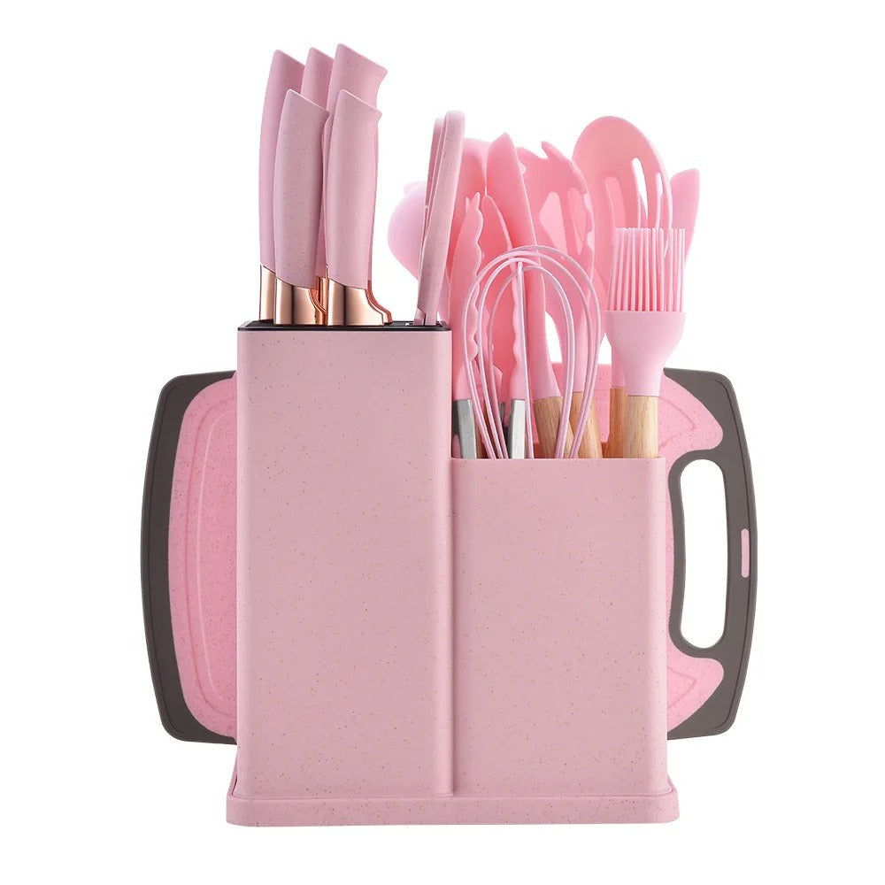 19-Piece Cooking Utensil & Silicone Knife Spoon Set All in One Kitchen Starter Kit