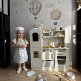 Kid Kitchen Toddler Wooden Pretend Cooking Set with Realistic Light & Sound Microwave Play Kitchen Sets Toy for Child Boy Girl