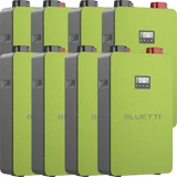 Three Bluetti HB500 battery modules stacked with inverter