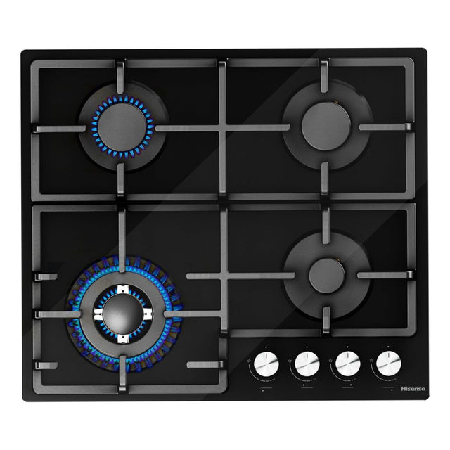 Hisense HHU60GAGB 60cm 4 burner black glass gas hob
