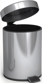 Bon Appetit mirror polished stainless steel pedal dustbin with lid open and inner basket