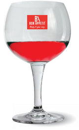 Bon Appetit balloon copa stemglass 69cL filled with red wine, crystal cold cut fine rim