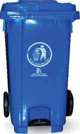 Bon Appetit blue 120L two-wheel step-on wheelie bin, front view