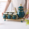 8 Pcs Gold Rim Porcelain Tea Cup Set with Teapot and Serving Tray Ceramic Coffee and Tea Set