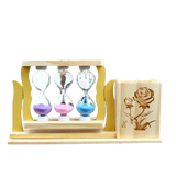 Handicraft Wooden Pen Stand with 3 Hourglass Timer