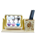 Handicraft Wooden Pen Stand with 3 Hourglass Timer