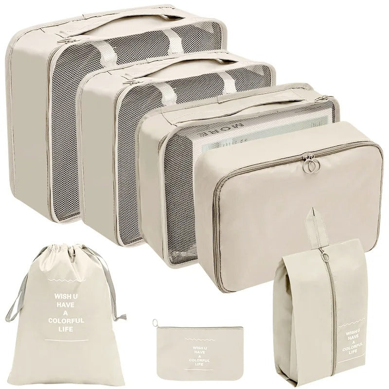 Travel Set: 8 Piece Packing Cubes, Digital Luggage Scale, Family Travel Wallet and Folding Umbrella