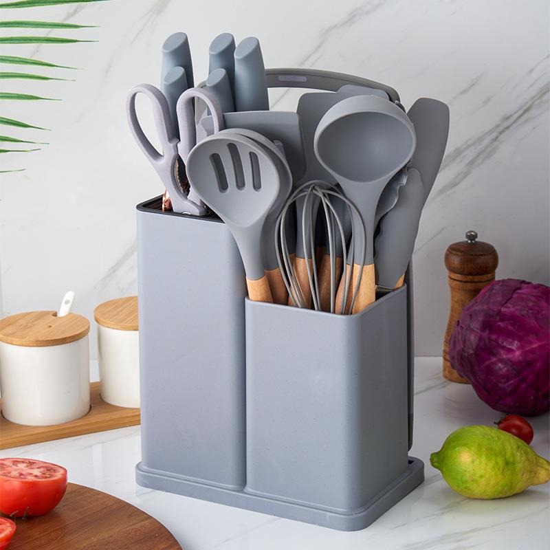 19-Piece Cooking Utensil & Silicone Knife Spoon Set All in One Kitchen Starter Kit