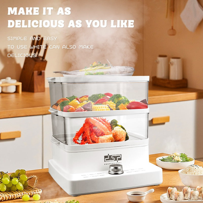 DSP 12L Large-Capacity 3-Tier Electric Food Steamer Timer-Controlled for Vegetables, Stews, Seafood & More (1200W)