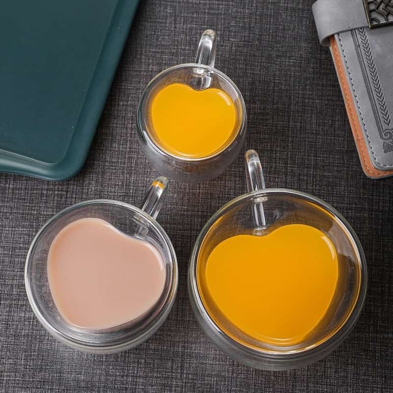 Heart Shaped 250 ml Double Wall Borosilicate Coffee Mugs