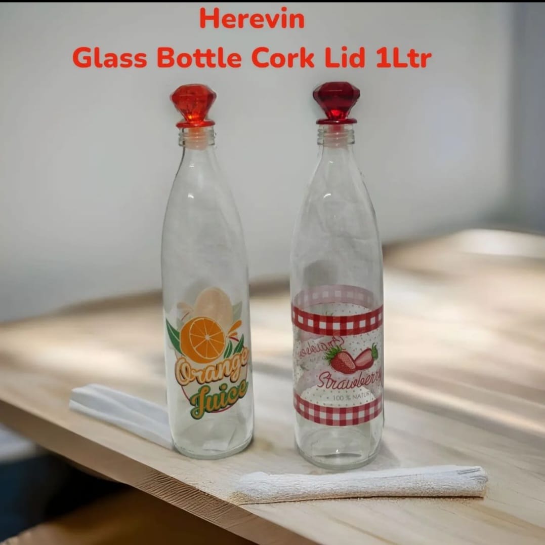 Herevin Glass Bottle with Cork Lid 1LTR