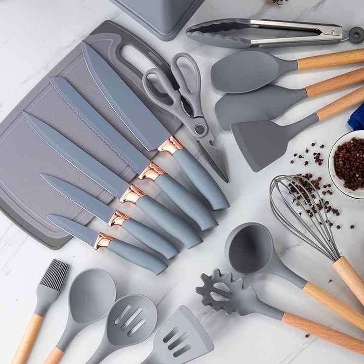 19-Piece Cooking Utensil & Silicone Knife Spoon Set All in One Kitchen Starter Kit