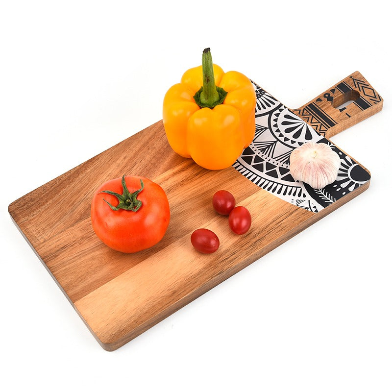 Nordic Style UV Printed Pattern Acacia Wood Cutting Chopping Serving Charcuterie Board with Handle