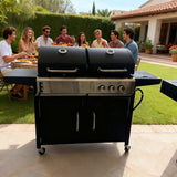 2-in-1 Gas & Charcoal BBQ Spit Roaster with Trolley Outdoor Grill for Garden & Camping