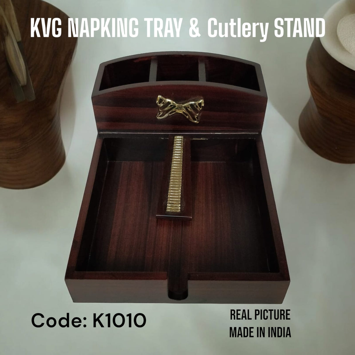 K1010 KVG WOOD NAPKING TRAY & CUTLERY STAND
