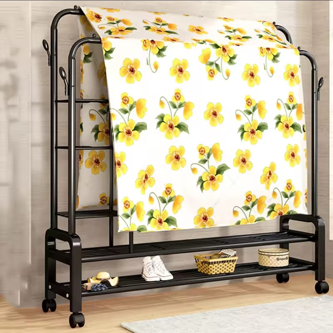 Double Layer Garment Rack Floor  Standing Clothes Hanger