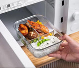 580ml High Borosilicate Glass Partitioned Lunch Box with Airtight Lid for Meal Prep