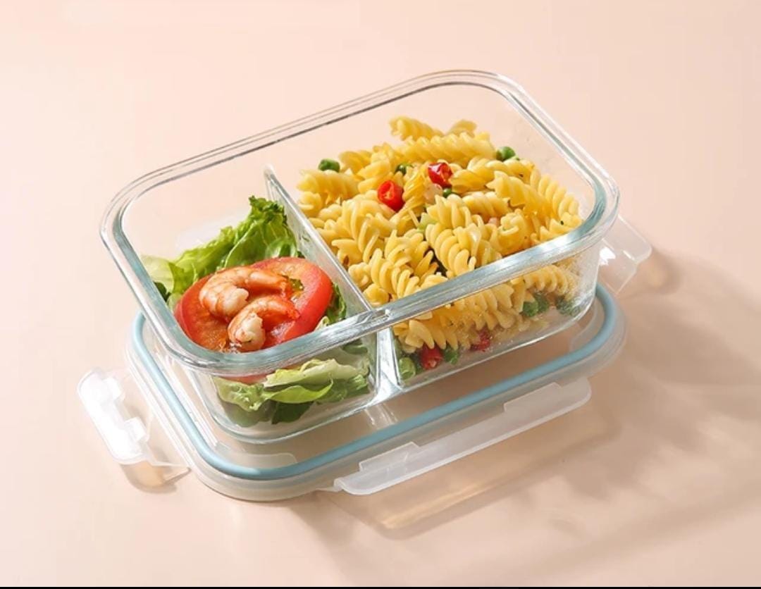 580ml High Borosilicate Glass Partitioned Lunch Box with Airtight Lid for Meal Prep