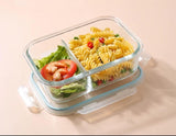 580ml High Borosilicate Glass Partitioned Lunch Box with Airtight Lid for Meal Prep