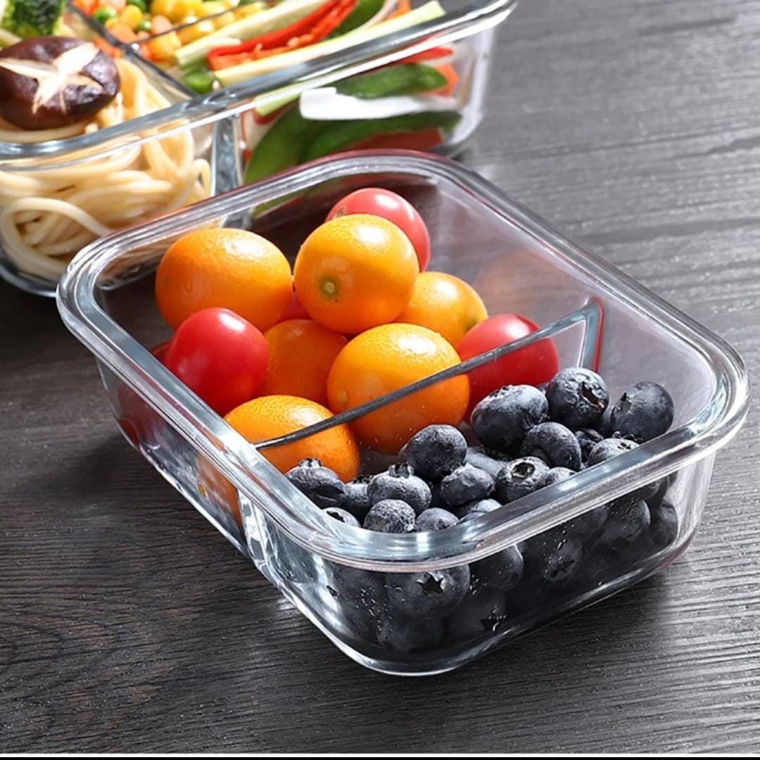 580ml High Borosilicate Glass Partitioned Lunch Box with Airtight Lid for Meal Prep