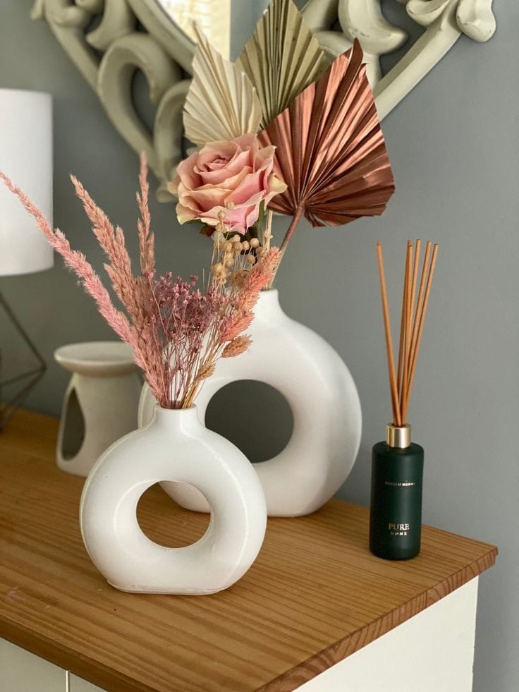 Living Room Styling Set: Boho Throw Blanket, Donut Vase and Decorative Branches