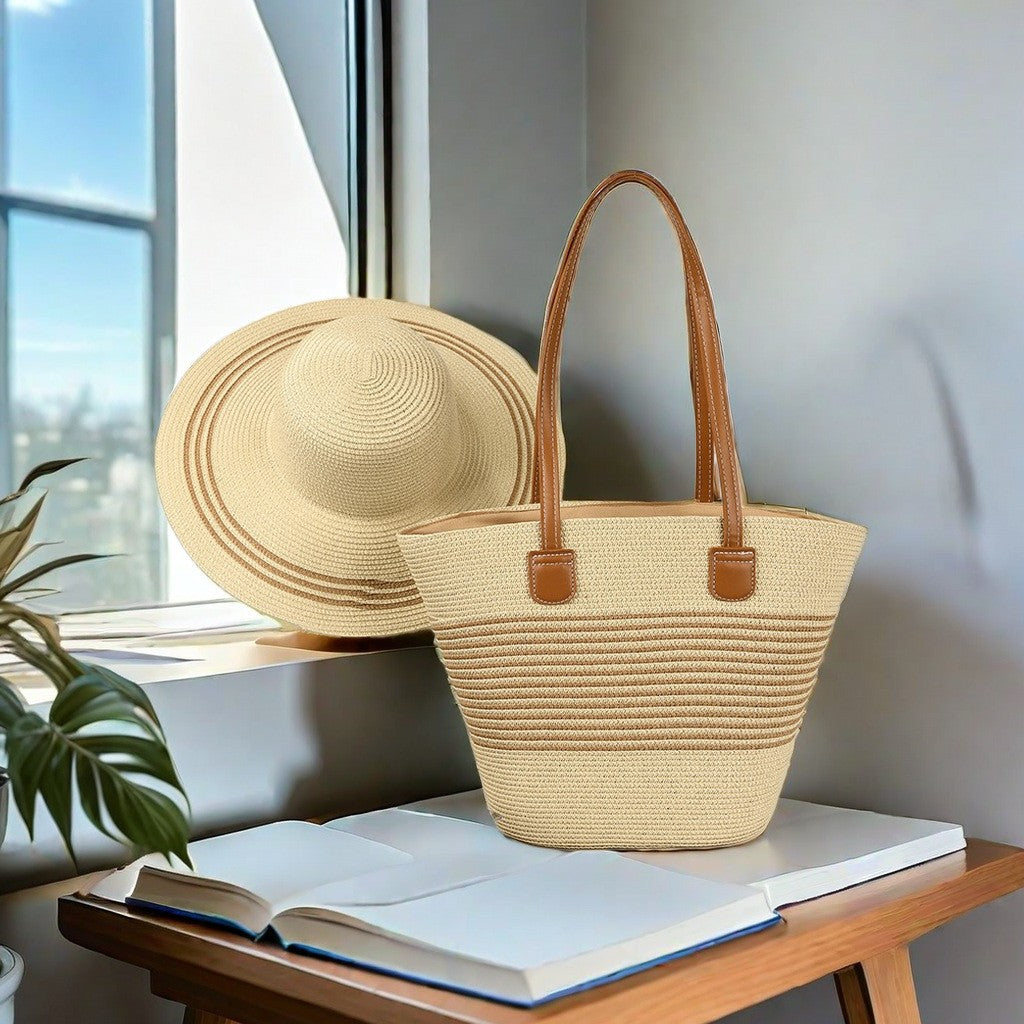 Summer Straw Woven Beach Bag and Hat