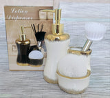 Combined 3 level ceramic lotion / soap dispenser with 2 slots brush and wash pad